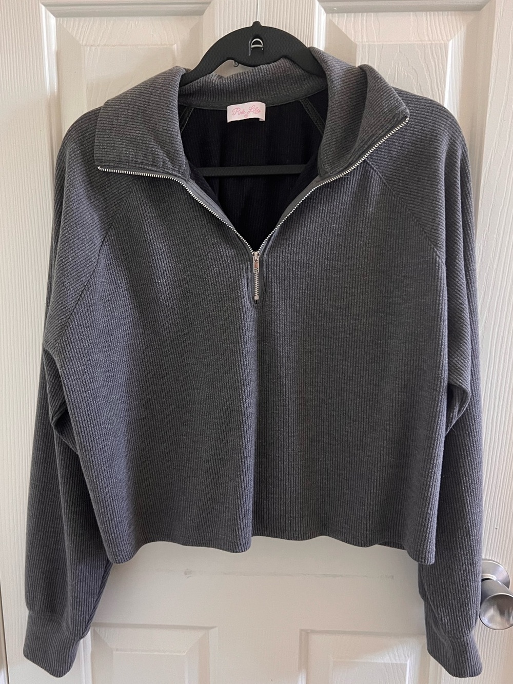 Pink Lily Charcoal Gray Ribbed Half-Zip & Skort